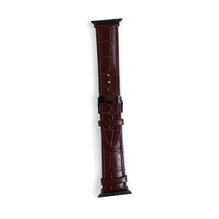 Rich Dark Brown Anhem Allie Leather Band displayed, with alligator design showcasing its elegant finish and compatibility with Apple Watch models.  Allie Leather Strap  anhem.myshopify.com  Dark Brown / Black Buckle / 38/40/41/42MM (Small Watch)