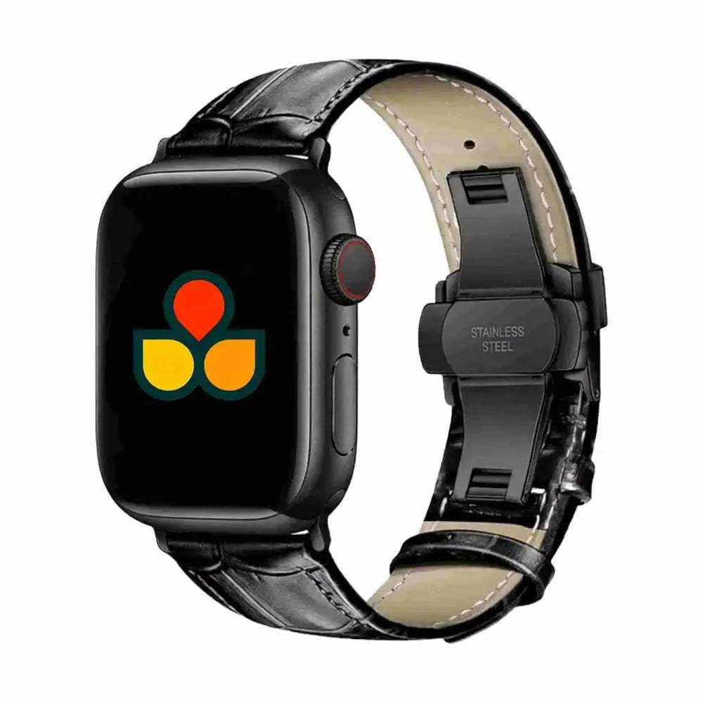 Allie Leather Strap  anhem.myshopify.com  Jet Black / Black Buckle / 44/45/46/49MM (Large Watch)