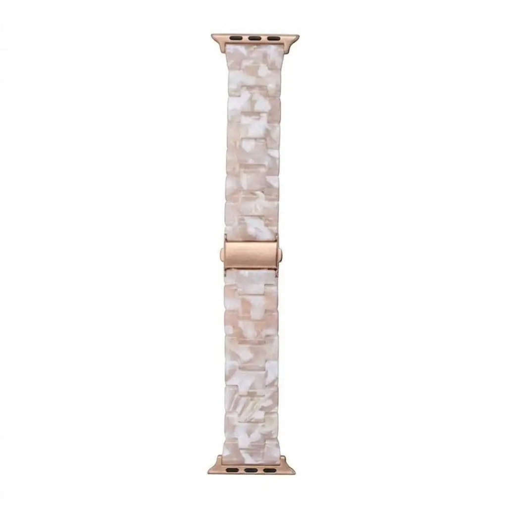 Marble-patterned watch band with rose gold clasp on a white background  Amber Resin Strap  anhem.myshopify.com  Pink / 38/40/41/42MM (Small Watch)