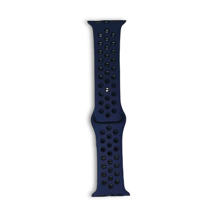 Anhem Aero silicone Apple Watch band in navy blue with a breathable perforated design for sports and daily wear