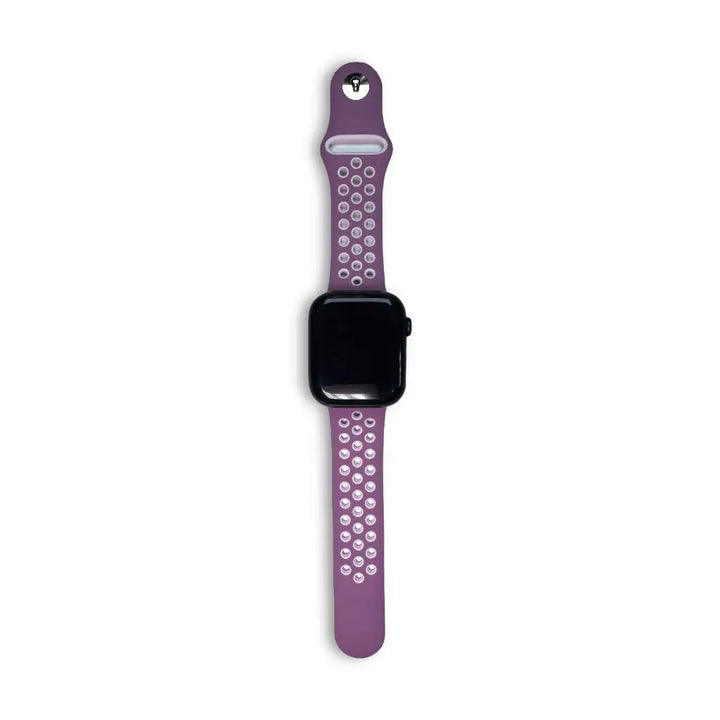Anhem Aero silicone Apple Watch band in purple with a breathable perforated design on a white background