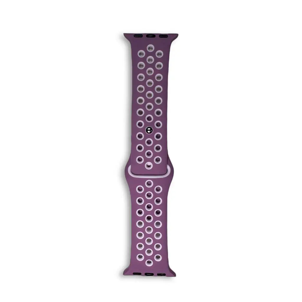 Anhem Aero silicone Apple Watch band in deep purple with a breathable perforated design for sports and daily wear.