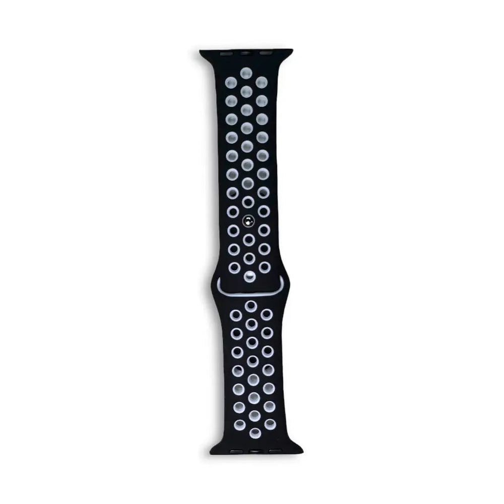 Anhem Aero silicone Apple Watch band in black with a breathable perforated design for sports and daily wear