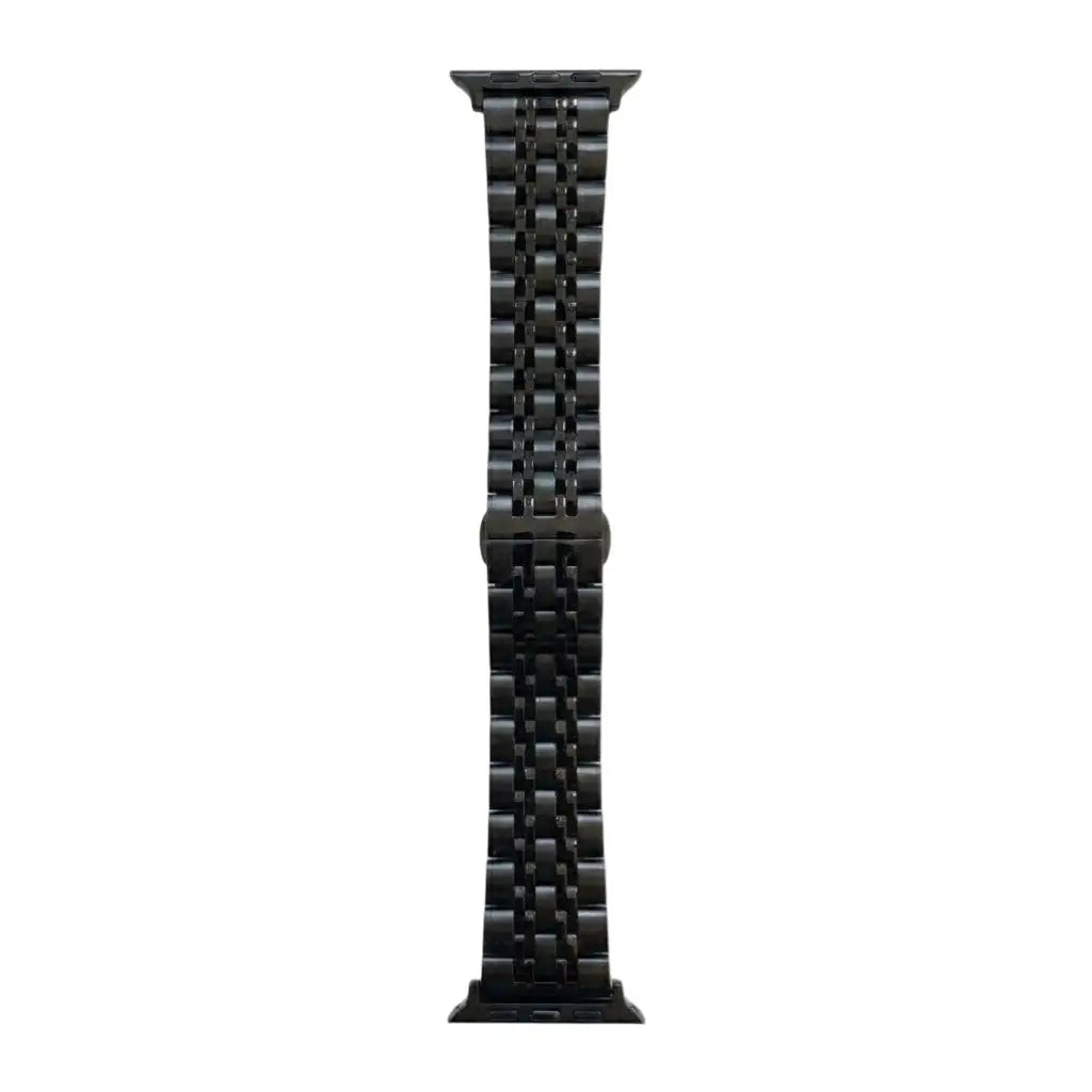 Anhem Allure Steel Strap in black, a premium triple-link stainless steel Apple Watch band with a butterfly clasp.
