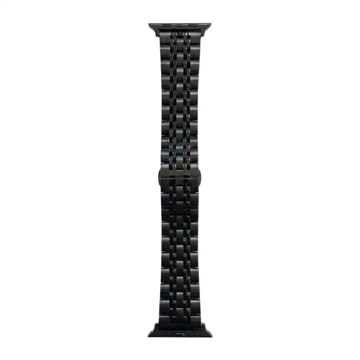 Anhem Allure Steel Strap in black, a premium triple-link stainless steel Apple Watch band with a butterfly clasp.