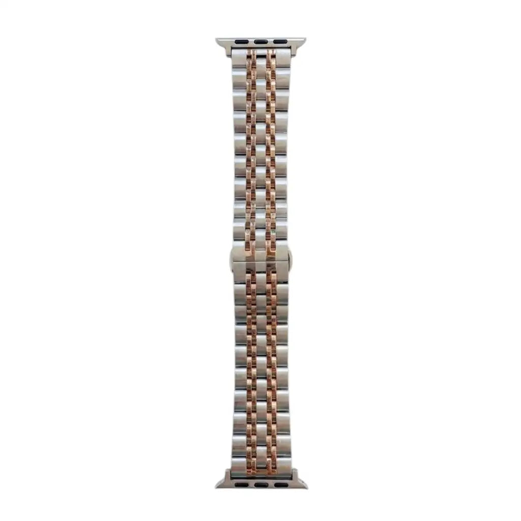 Anhem Allure Steel Strap for Apple Watch featuring a two-tone rose gold and silver triple-link stainless steel design.