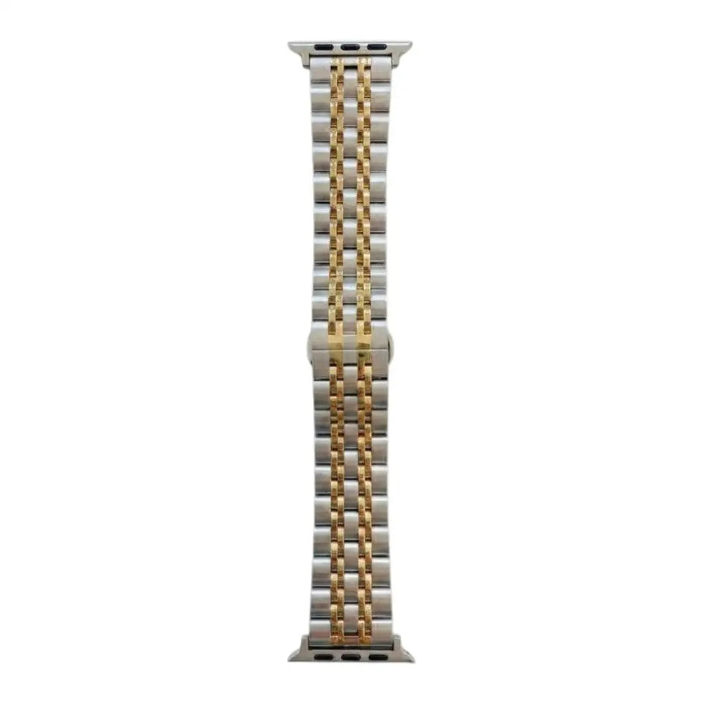 Anhem Allure Steel Strap for Apple Watch featuring a two-tone silver and gold triple-link stainless steel design.
