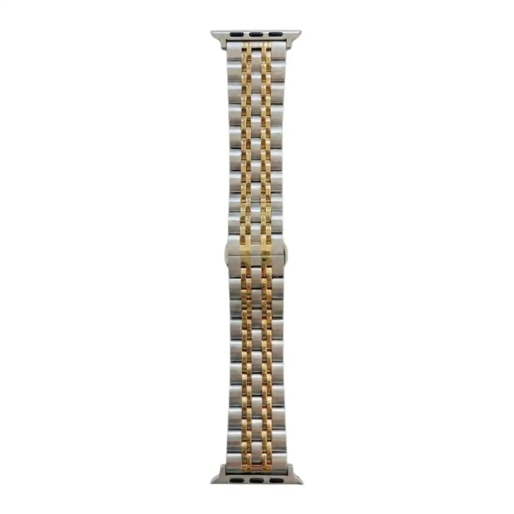 Anhem Allure Steel Strap for Apple Watch featuring a two-tone silver and gold triple-link stainless steel design.