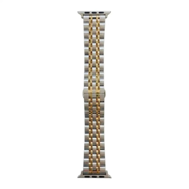 Anhem Allure Steel Strap for Apple Watch featuring a two-tone silver and gold triple-link stainless steel design.