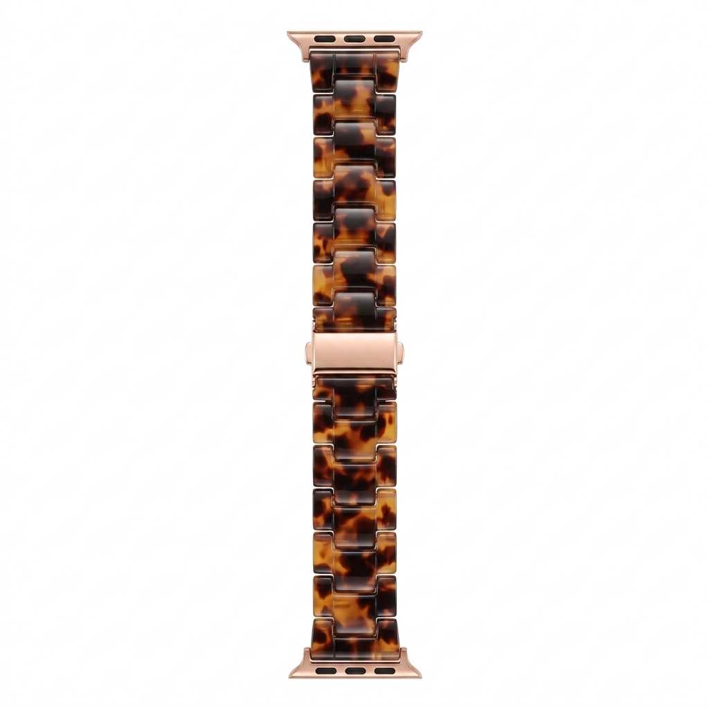 Anhem Amber Resin Apple Watch band featuring a translucent tortoiseshell pattern with a smooth, polished finish.