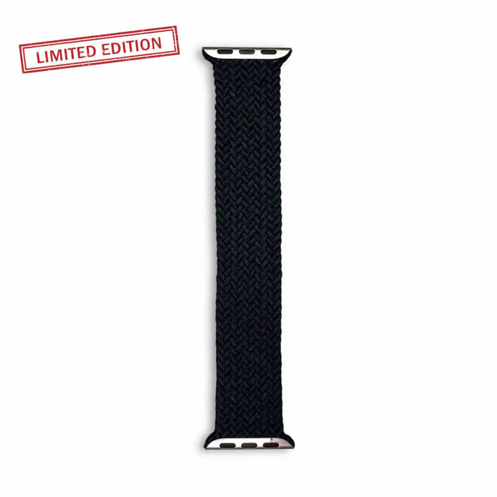 Anhem black braided nylon infinity loop watch band for Apple Watch with a limited edition stamp.