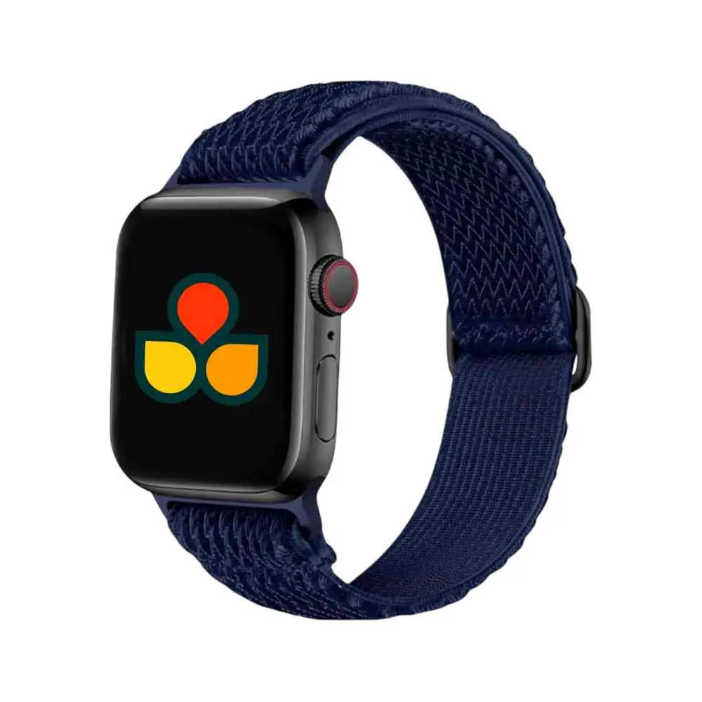 Anhem Weave Nylon Band on a navy Apple Watch, combining durability and style in one.  Weave Nylon Strap  anhem.myshopify.com  Midnight Blue / 44/45/46/49MM (Large Watch)