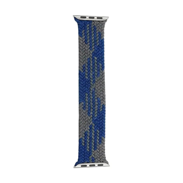 Anhem Braided Infinity Strap for Apple Watch in a blue and grey geometric woven nylon pattern