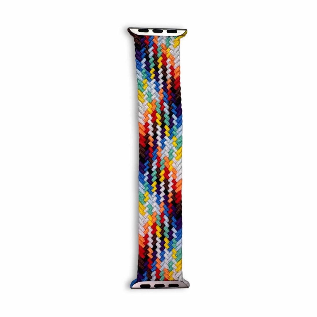 Anhem Braided Infinity Strap for Apple Watch in a vibrant multi-colored woven nylon pattern with a flexible design.