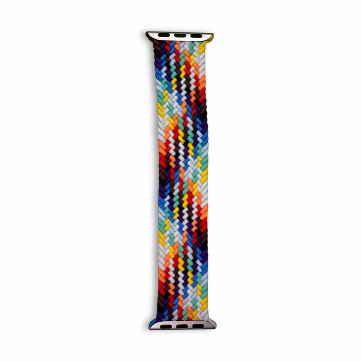 Anhem Braided Infinity Strap for Apple Watch in a vibrant multi-colored woven nylon pattern with a flexible design.