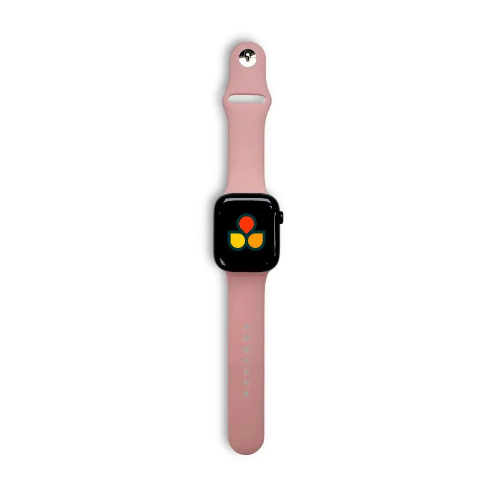 Anhem Endura silicone sport watch band in light pink, compatible with Apple Watch, featuring a secure pin closure.