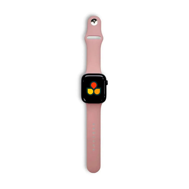 Anhem Endura silicone sport watch band in light pink, compatible with Apple Watch, featuring a secure pin closure.
