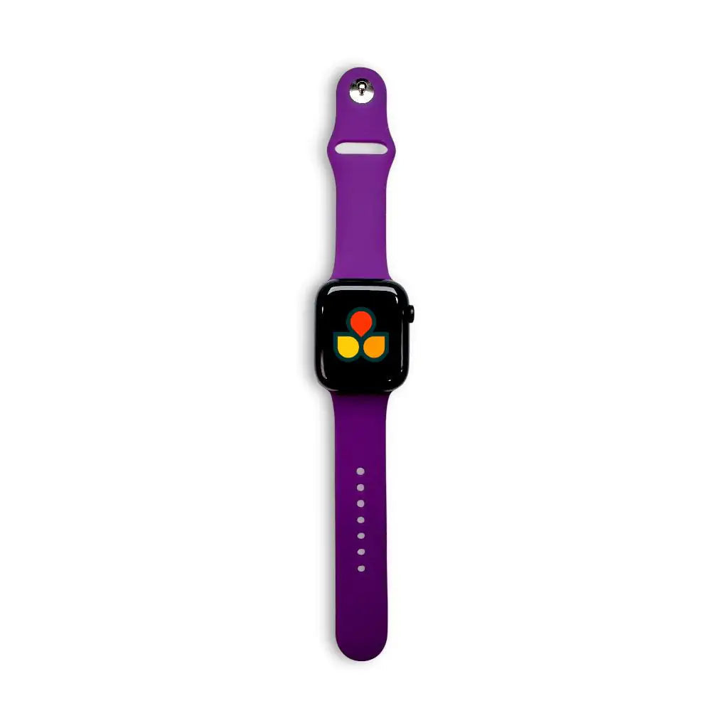 Anhem Endura purple silicone sport strap for Apple Watch, featuring a secure pin-and-tuck closure for active wear.