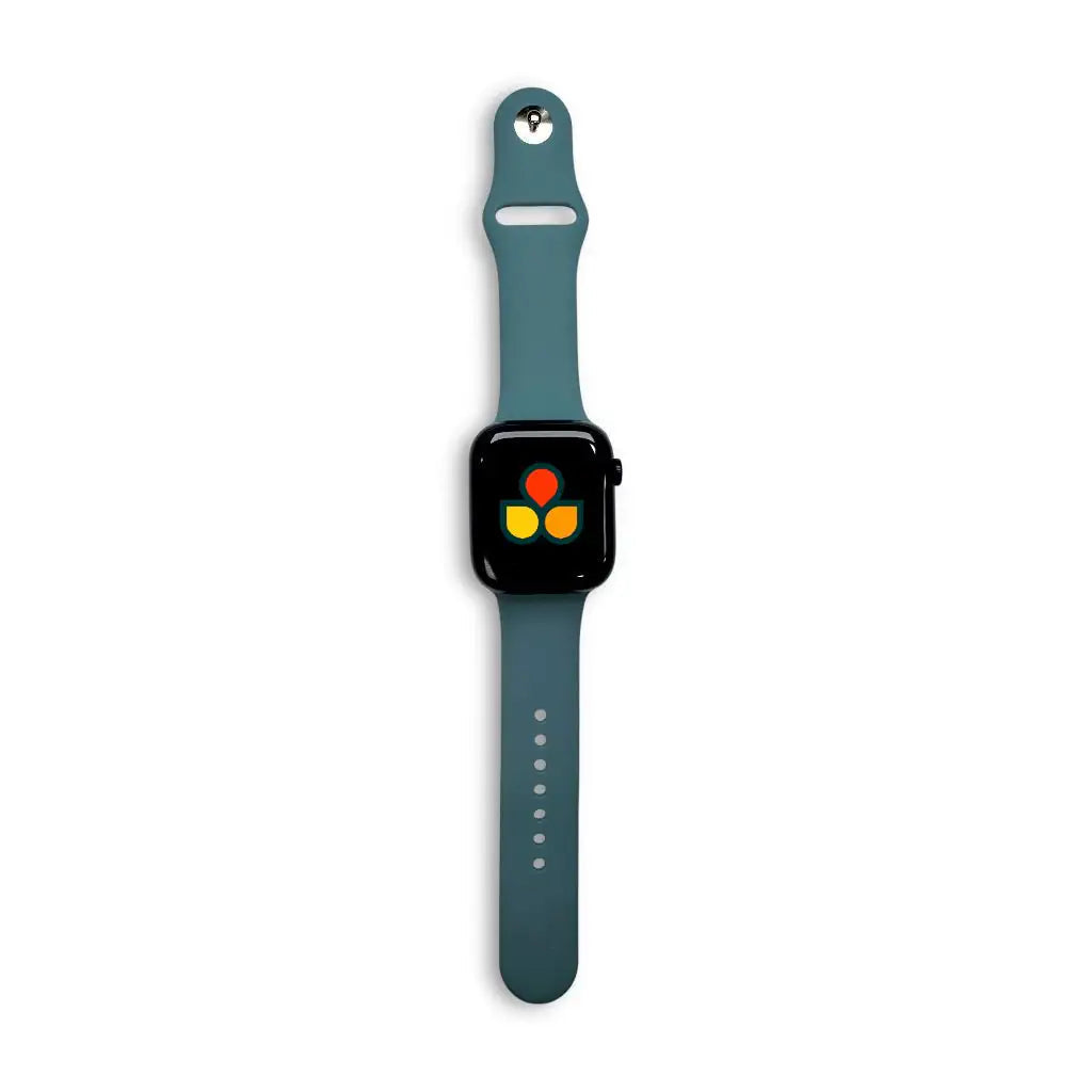 Anhem Endura silicone sport watch band in a muted blue-grey colour attached to an Apple Watch