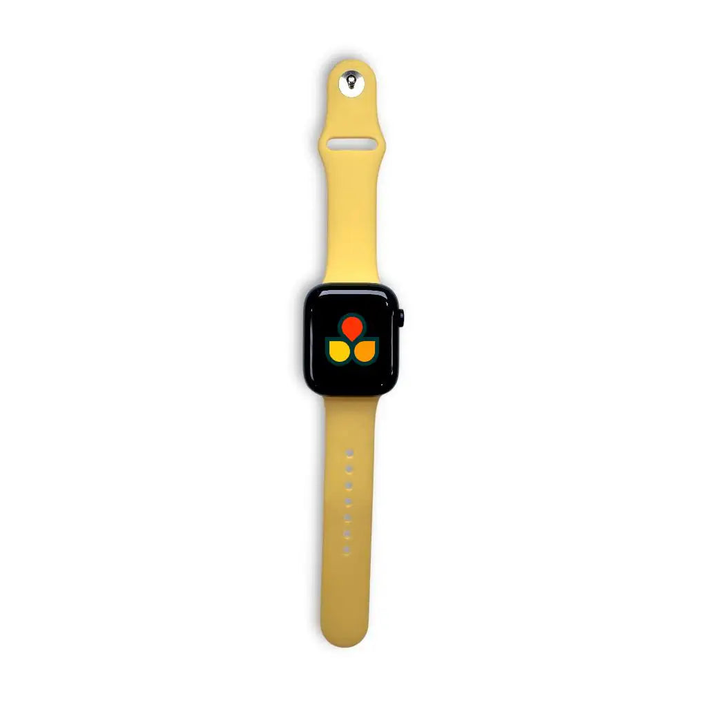 Anhem Endura silicone sport watch band in soft yellow, compatible with Apple Watch, featuring a secure pin closure.