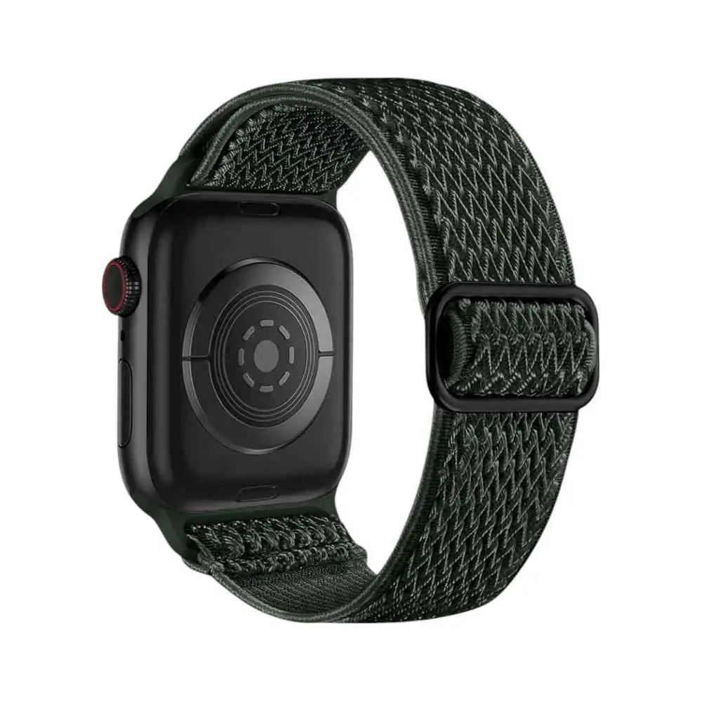 Back of the Anhem Weave Nylon Band on a green Apple Watch, highlighting its sleek design.  Weave Nylon Strap  anhem.myshopify.com  Cargo Green / 38/40/41/42MM (Small Watch)