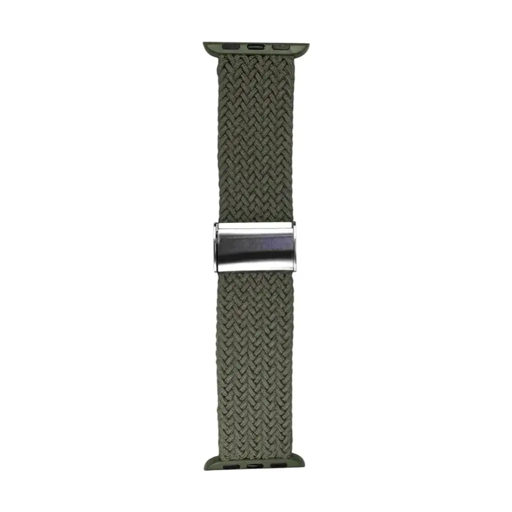 Anhem olive green braided nylon Apple Watch band with a stretch loop design for a comfortable, adjustable fit.
