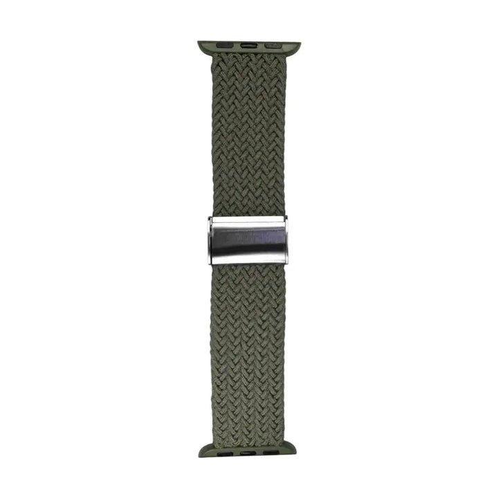 Anhem olive green braided nylon Apple Watch band with a stretch loop design for a comfortable, adjustable fit.