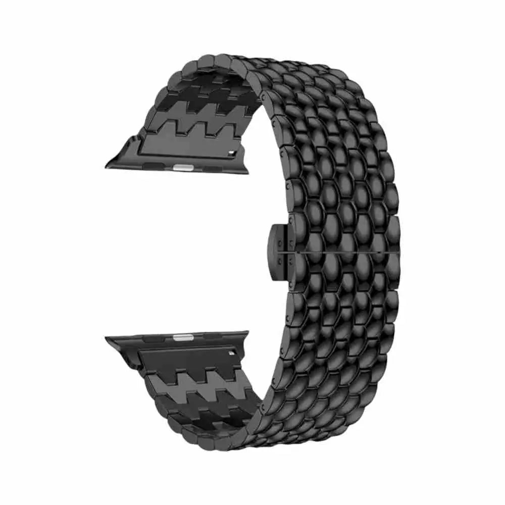 Anhem Opulent Steel Strap in matte black, a durable stainless steel link band for Apple Watch with a bold design.