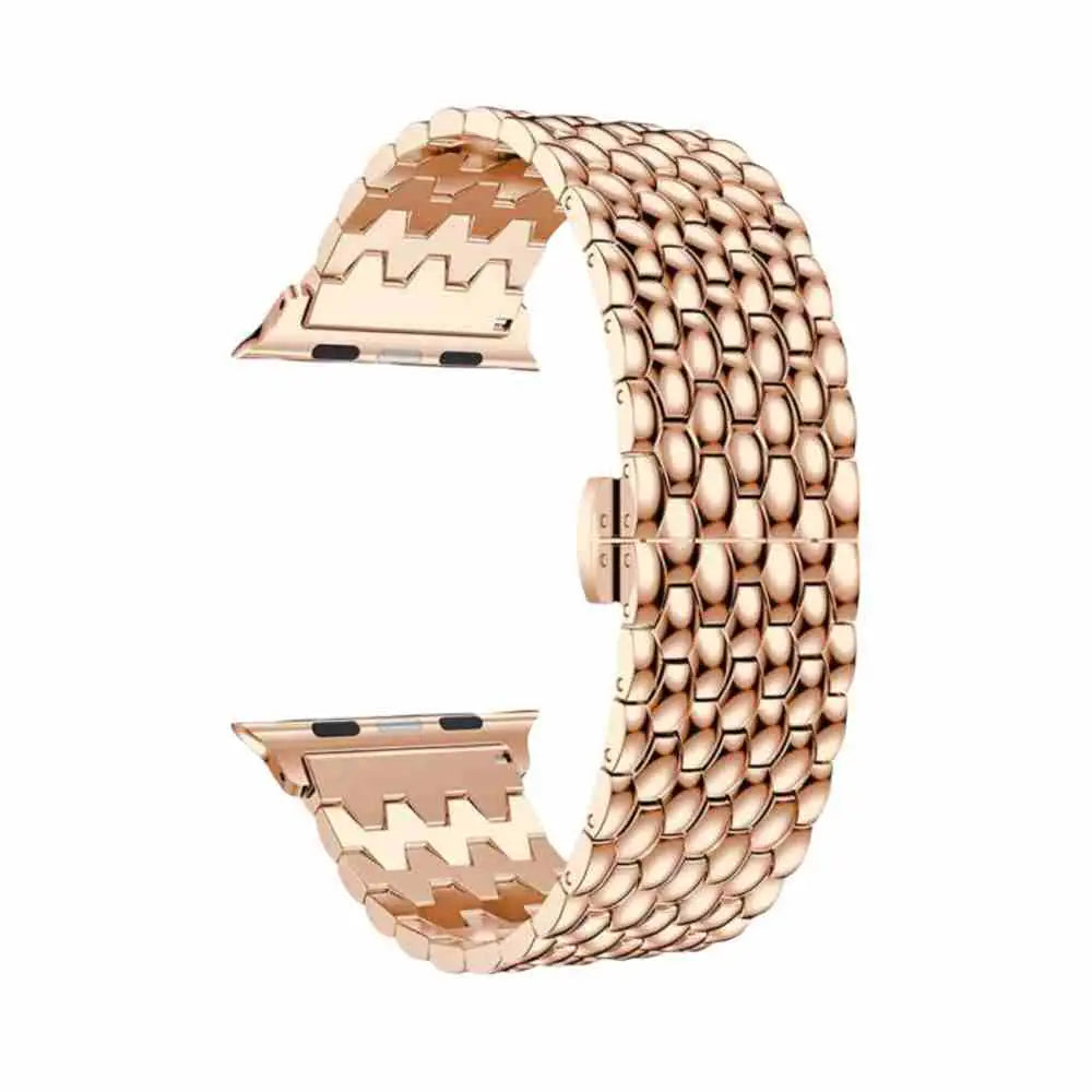 Anhem Opulent Steel Strap in rose gold, a durable stainless steel link band for Apple Watch with a secure clasp.