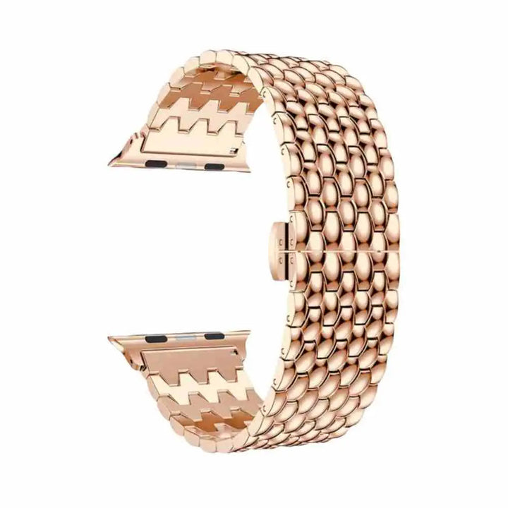 Anhem Opulent Steel Strap in rose gold, a durable stainless steel link band for Apple Watch with a secure clasp.