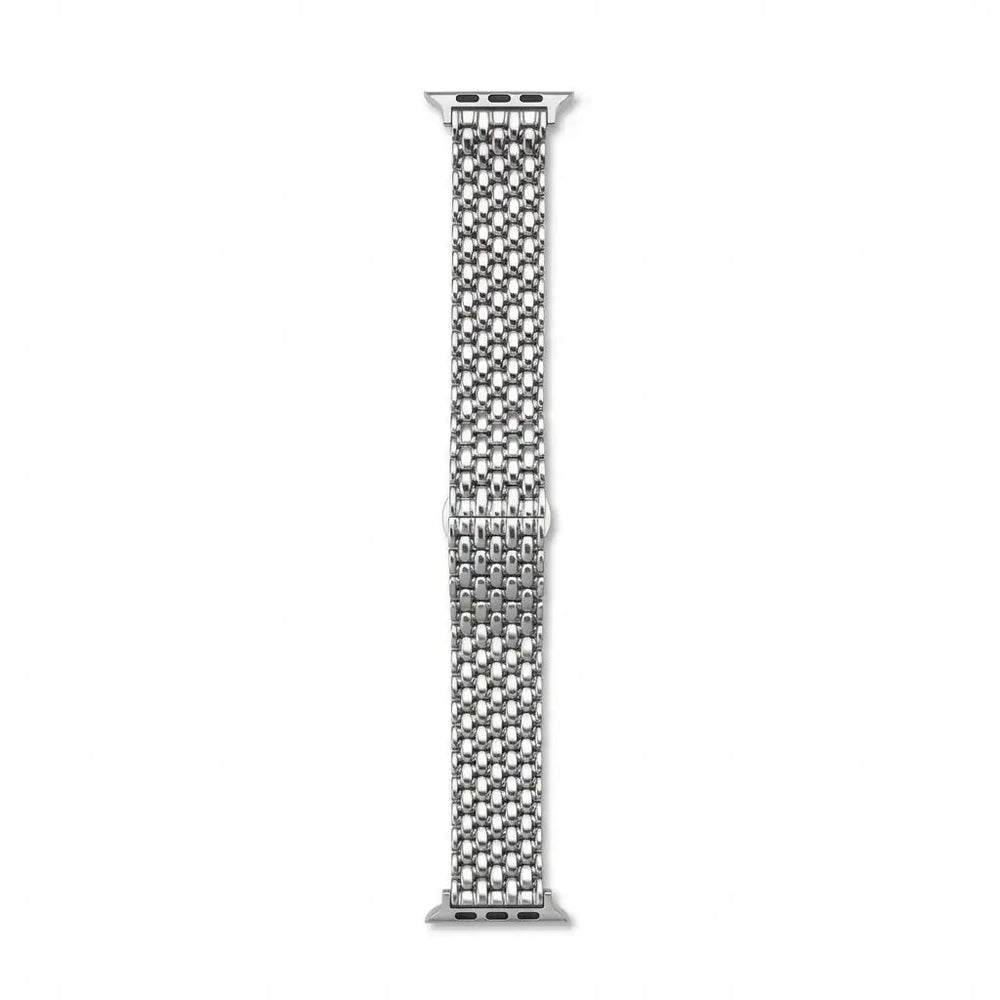Anhem Opulent Steel Strap, a silver stainless steel link band for Apple Watch with a durable, bold design.