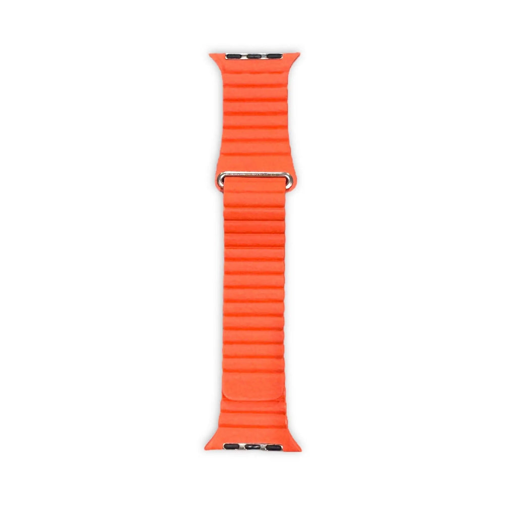 Anhem orange vegan leather loop band for Apple Watch with a textured surface and secure magnetic closure