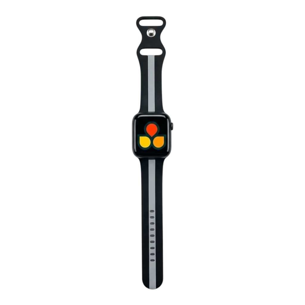 Anhem Pepi two-tone black and grey silicone sport band for Apple Watch with a modern watch face display