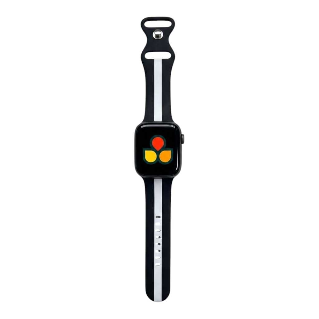 Anhem Pepi two-tone black and white silicone sport band for Apple Watch with a flexible, sweat-resistant design.