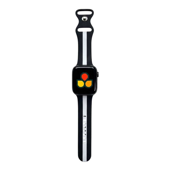 Anhem Pepi two-tone black and white silicone sport band for Apple Watch with a flexible, sweat-resistant design.