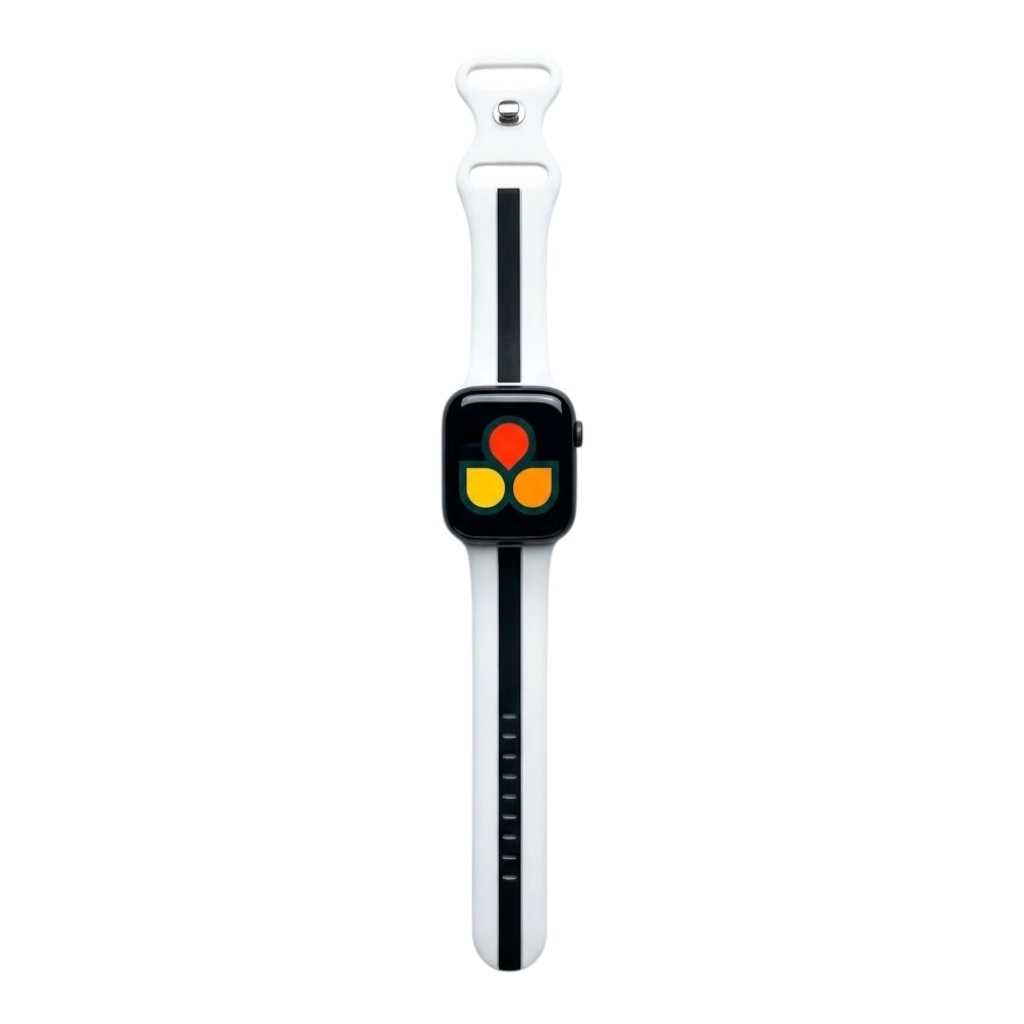 Anhem Pepi two-tone white and black silicone sport band for Apple Watch with a comfortable, water-resistant design.