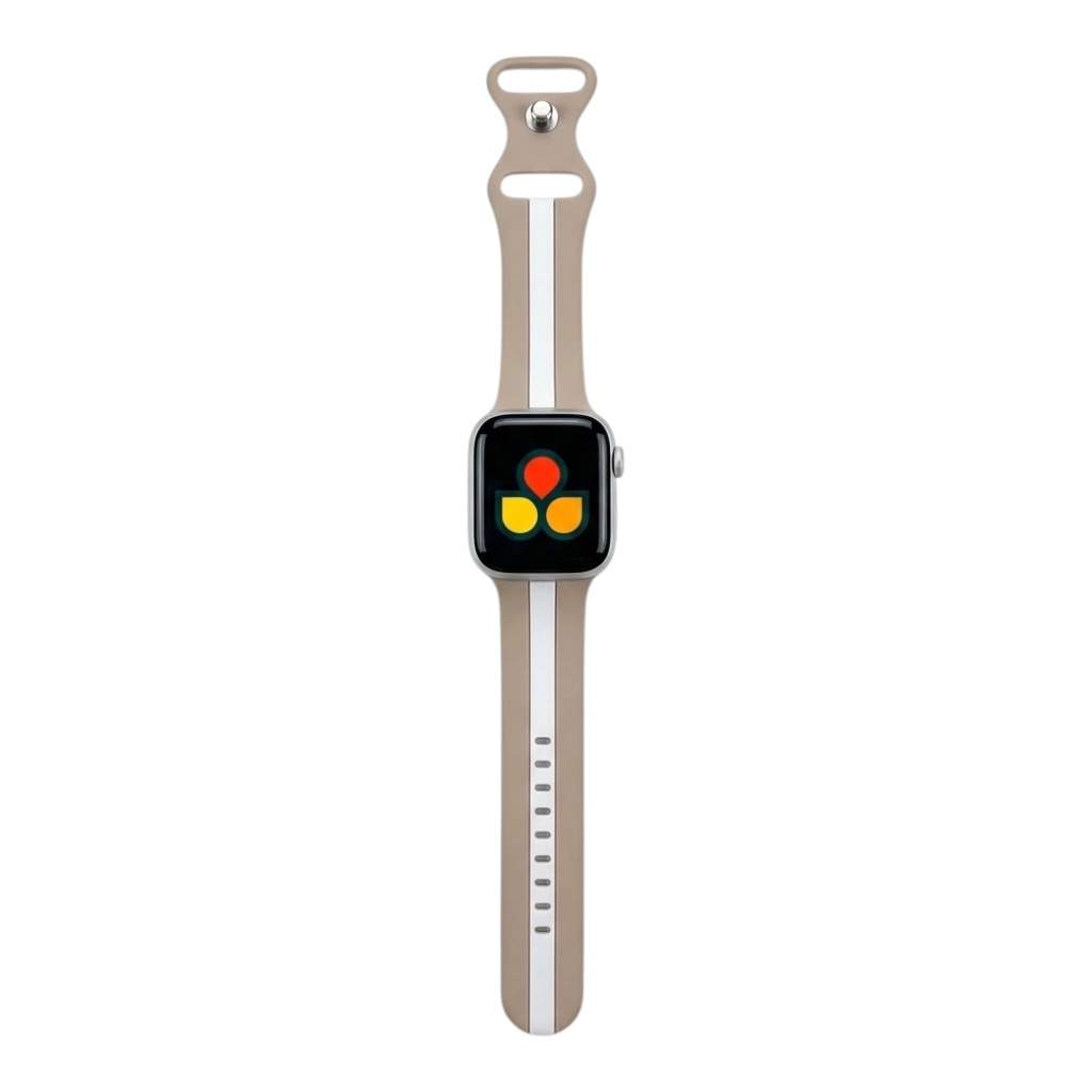 Anhem Pepi two-tone beige and white silicone sport band for Apple Watch with a flexible, sweat-resistant design.