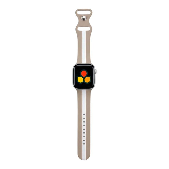 Anhem Pepi two-tone beige and white silicone sport band for Apple Watch with a flexible, sweat-resistant design.