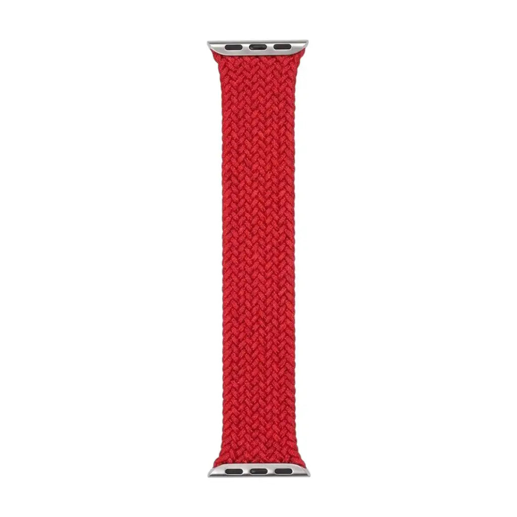 Anhem red braided nylon infinity loop watch band for Apple Watch with a flexible, breathable, and stretchable design.