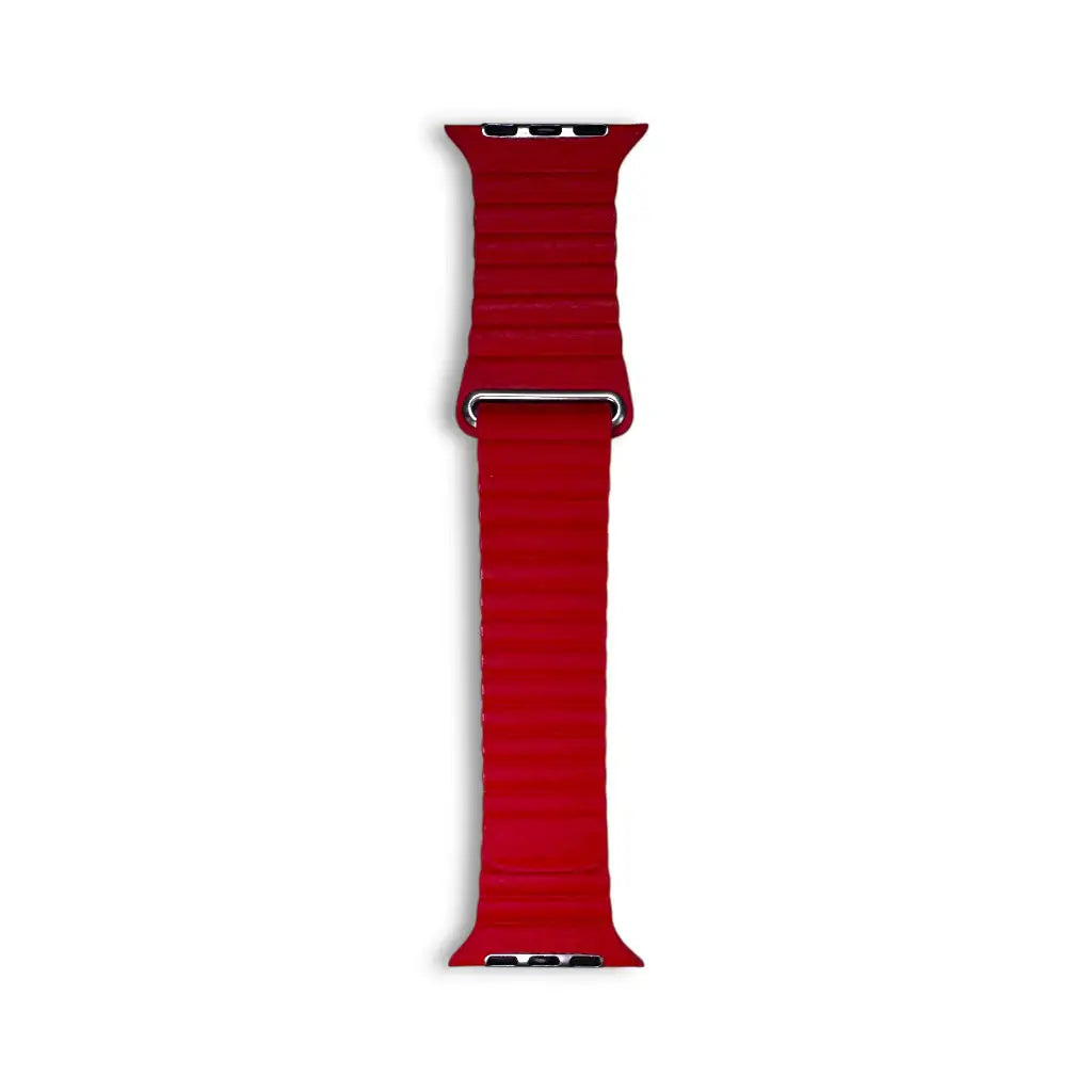 Anhem red vegan leather loop band for Apple Watch with a textured surface and magnetic closure
