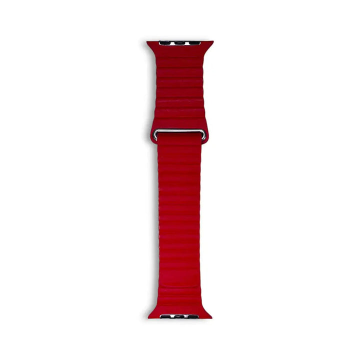 Anhem red vegan leather loop band for Apple Watch with a textured surface and magnetic closure