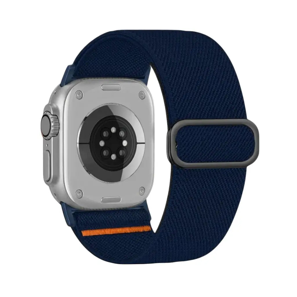 Anhem Ultra Nylon Strap in navy blue for Apple Watch, featuring an extra-wide elastic band and adjustable buckle.