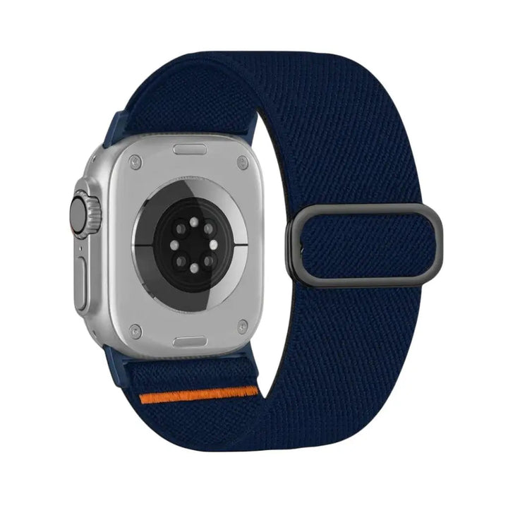 Anhem Ultra Nylon Strap in navy blue for Apple Watch, featuring an extra-wide elastic band and adjustable buckle.