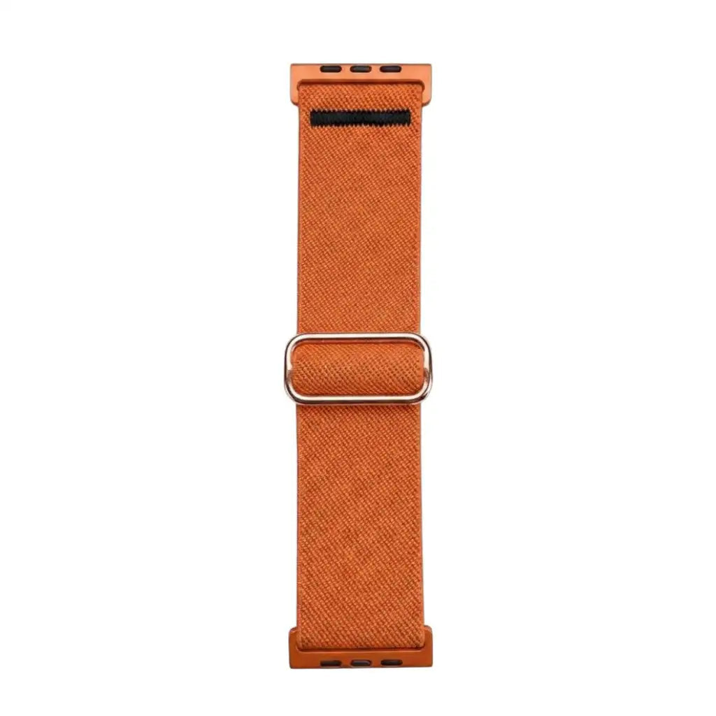 Anhem Ultra Nylon elastic watch band in orange with a metal adjustment buckle for a secure fit on Apple Watch.