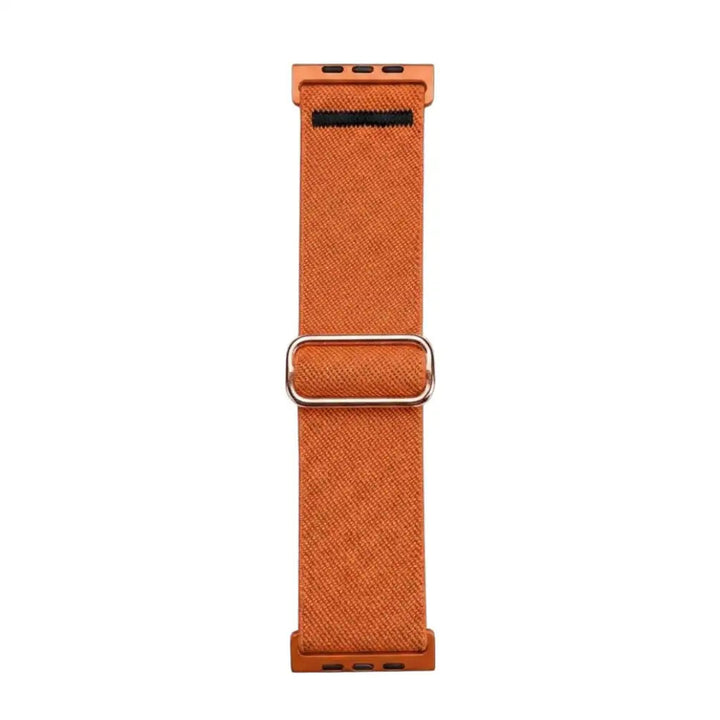 Anhem Ultra Nylon elastic watch band in orange with a metal adjustment buckle for a secure fit on Apple Watch.
