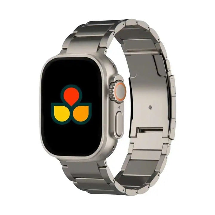 Anhem Ultra Titanium Strap for Apple Watch, lightweight aerospace-grade titanium band, silver color, for everyday wear.