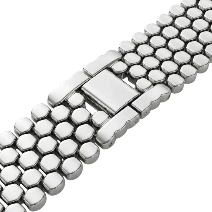 anhem up close view of metal apple watch band in silver