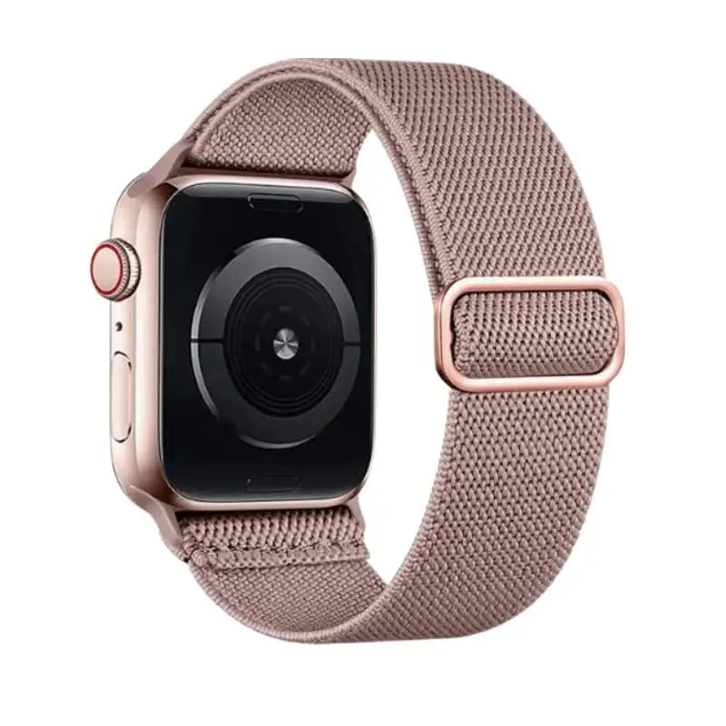 Pink Brown Flex Nylon Band by Anhem for Apple Watch, perfect for those who prefer a clean, classic look.  Flex Nylon Strap  anhem.myshopify.com  Pink Brown / Rose Gold Buckle / 44/45/46/499MM (Large Watch)