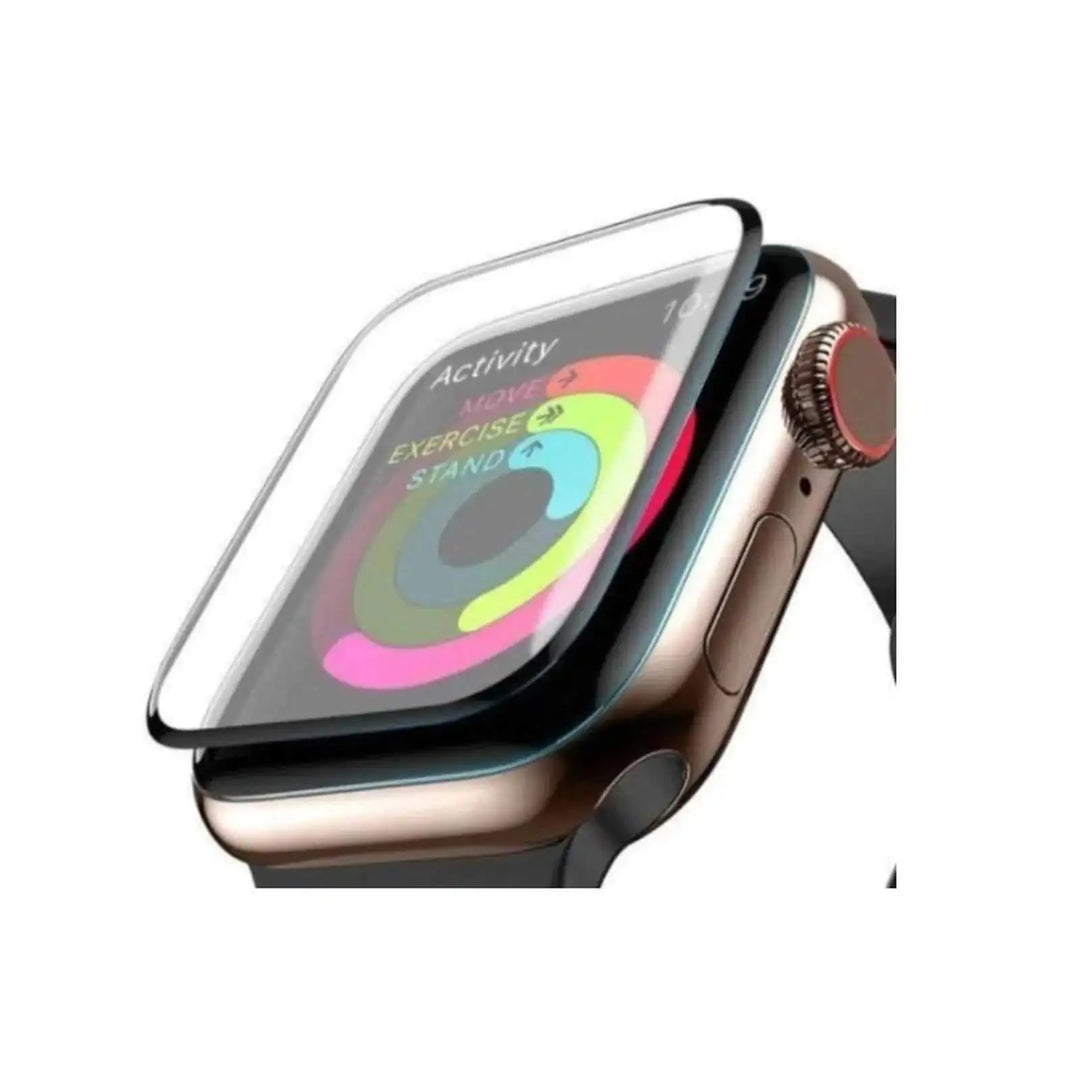 Close-up of Anhem Shatterproof Screen Protector Cover for Apple Watch, showcasing its impact-resistant design and high transparency for enhanced visibility, ideal for protecting your Apple Watch screen.  Screen Protector Cover  anhem.myshopify.com  Black/Clear / 41mm