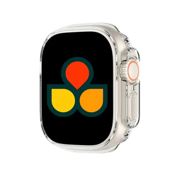 Anhem Protective TPU Case Bumper Cover shown on a Apple Watch, showcasing its protective features as a reliable Apple Watch Case.  Flex Bumper Case Cover  anhem.myshopify.com  Clear / 49mm